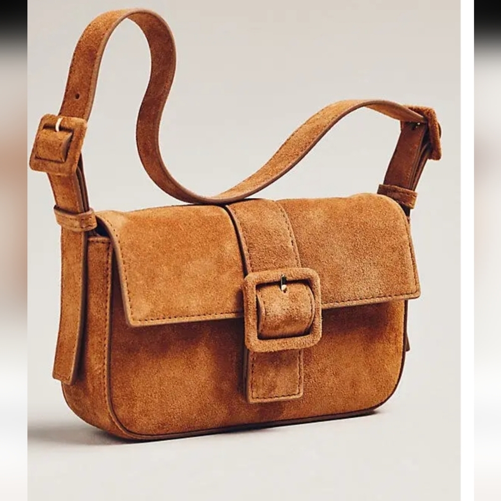 NWOT, Anthropologie Fiona Tan Suede Buckle Shoulder Bag